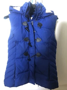 esprit Goose down Hooded Puffer vest blue sz s Vibrant Blue EUC - Picture 1 of 4