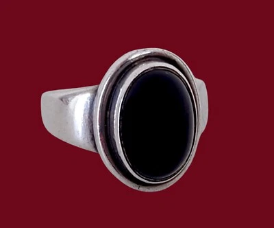 Georg Jensen Denmark Vintage Modernist Sterling Silver & Black Agate Ring #46B Foto 1 de 4