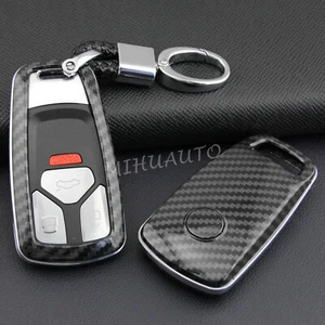Carbon Fiber Smart Key Fob Cover Case Chain For Audi A4 B9 A5 Q5 Q7 TT S4 S5 SQ5 - Picture 1 of 8