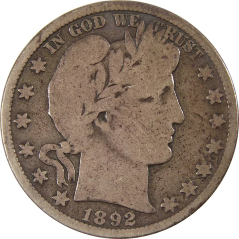 1892 S Barber Half Dollar G Good 90% Silver 50c Coin SKU:I8401 Cover