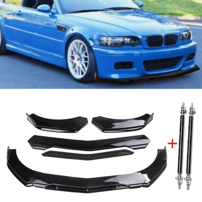 Front Bumper Lip Chin Spoiler Splitter For BMW 3 Series E46 M3 E90 E91 Strut Rod - Imagem 1 de 4