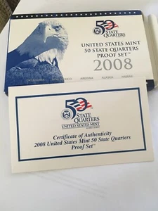 2008-S U.S. MINT STATE QUARTERS PROOF SET...5 COINS...CLAD...BOX & COA - Picture 1 of 3