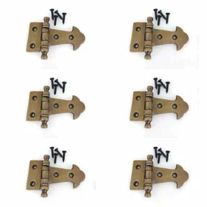 6 small heavy hinges vintage aged solid Brass DOOR cabinets finials box - Picture 1 of 9