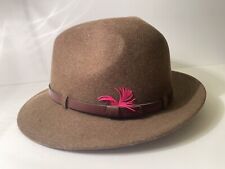 Hat Vintage Country Gentleman Wool Felt Fedora“BISHOP” Strap Pink Feather Medium