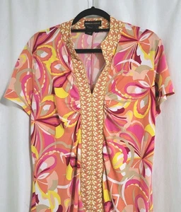 Groovy Liquid Knit Top Size M Dana Buchman Retro Print Colorful Mature Boho - Picture 1 of 6