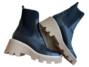 Dolce Vita Hoven H20 Onyx schwarze Lederstiefel klobiger Absatz Schuhe US 8,5 M neu ohne Karton - Bild 1 von 7