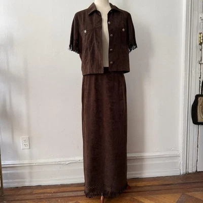 Maxi Falda y Top Olivia Rose Vintage Vaquera Occidental Flecos Marrón Foto 1 de 4