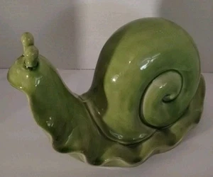 Large Garden Snail High Gloss Green Vintage 1960: Art Pottery Collectible In... - Picture 1 of 14