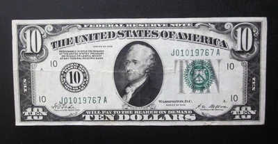 1928 $10 DOLLARS BANKNOTE RARE FRN KANSAS CITY Fr.2000J Big "10" VERY FINE+ NOTE - Image 1 of 2