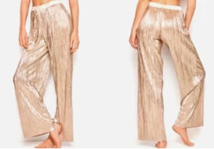 Pantalones plisados Victorias Secret para mujer salón dorados metálicos plisados cómodos SX - Imagen 1 de 2