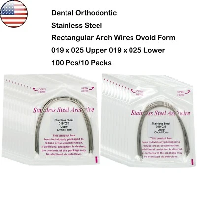 US 100 pcs Dental Ortho Stainless Steel Rectangular Arch Wire Ovoid 019x025 U/L - Image 1 of 4