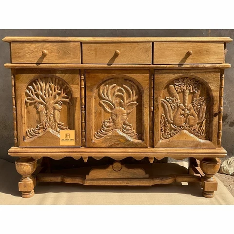 Home Decorative Unique Hand Curved Wood Inlay Buffet Table , Animal Hand Curved Cover