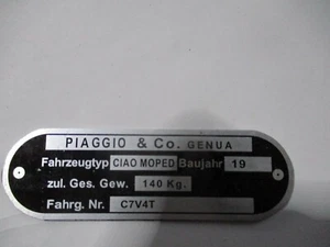 Typenschild Schild plate Ciao Moped C7V4T s65 BJ - Picture 1 of 1
