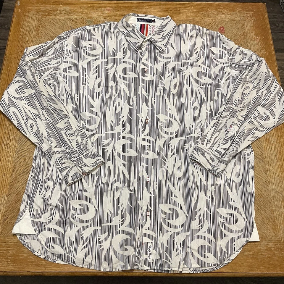 Camisa Coogi Negra Blanca Estampada Manga Larga de Vestir con Botones Grande y Alta Talla 4XL Foto 1 de 4