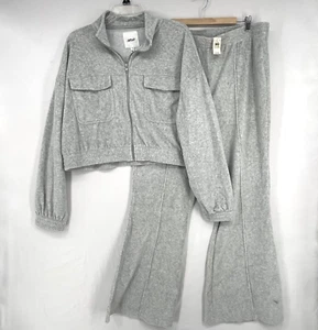 Aerie Groove-On Cropped Ribbed Sweatshirt Jacket Bell-bottom Pants Set Size XL - Picture 1 of 15