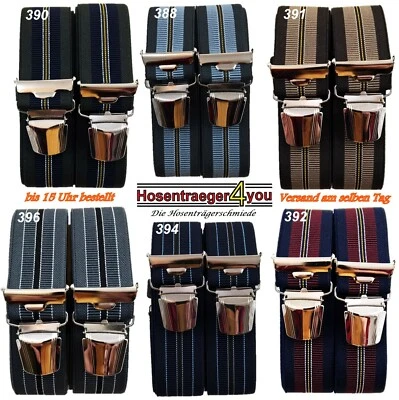 feine elegante 35 mm breite Hosenträger mit Streifen und 4 extra starken Clips
