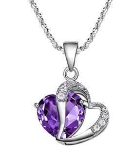 White gold finish purple amethyst and created diamond heart pendant necklace - Picture 1 of 12
