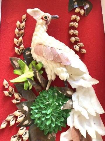 Peacock Capiz Sea Shell Art On Red Velvet Wall Hanging Bird Vintage MCM Cover