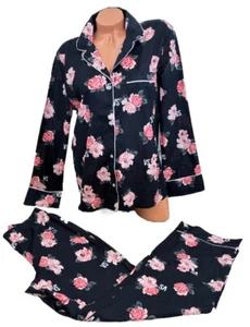 Victoria's Secret Super Soft VS Logo Pajama Set Pink Red Roses Size M Reg - Picture 1 of 3