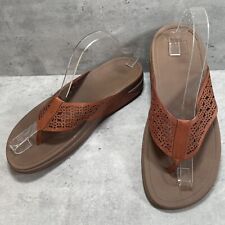 FitFlop Lattice Surfa Womens Size 9 Floral Thong Sandals Laser Cut Brown Leather