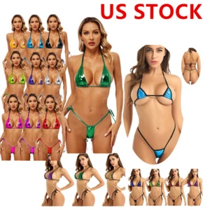 Womens Sexy 2Pcs Shiny Micro Lingerie Bikini Set Bra G-string Thong Underwear - Picture 1 of 1