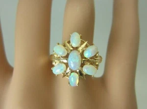 Vintage 18k Yellow Gold Fire Opal Ring Cluster 1.24 carat - Picture 1 of 10