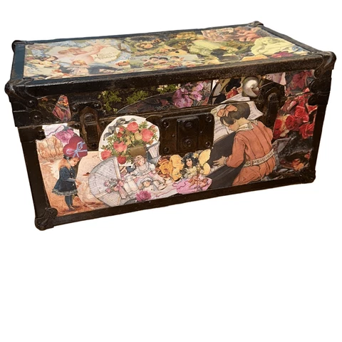 Vintage mini chest trunk box 16 inches wide x 8 inches tall x 9 inches deep Cover