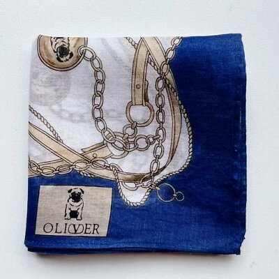 HANDKERCHIEF VINTAGE MEN'S BELT CHAIN PATTERNED POCKET SQUARE COTTON 17" (A0151) - Image 1 of 3