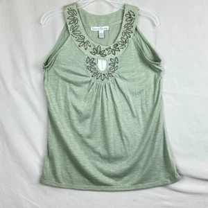 FRENCH LAUNDRY ärmelloses Damen-Top L seafoamgrün mit Nieten mit Schmuck Ausschnitt Linie - Bild 1 von 8