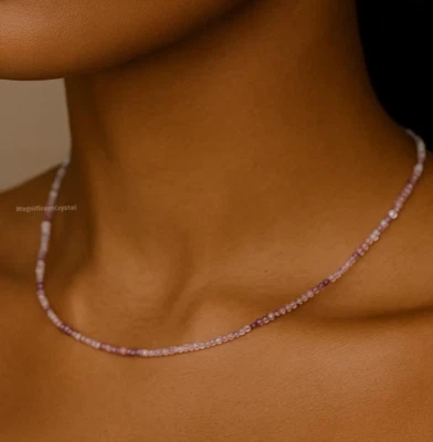 彩虹萤石宝石极简主义项圈精致宝石项链珠宝首饰礼物 — 第 1/4 张图片