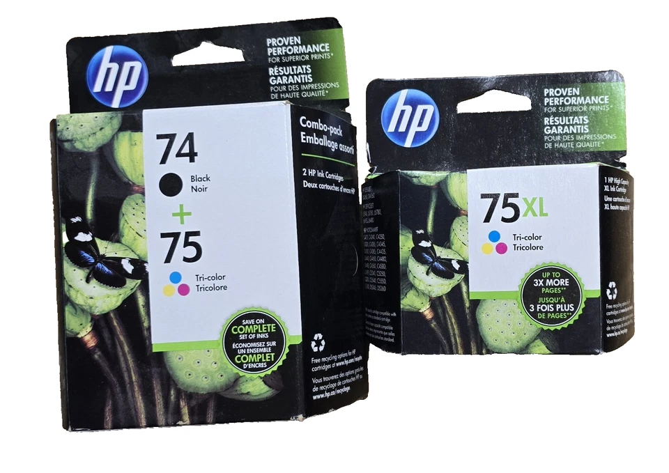 Genuine HP 74 Black Cb335w and 75 Tricolor Cb337w Ink Cartridges