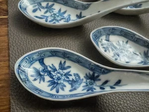 Rare Lot 4 Antique 19th Chinese Blue & White Porcelain Spoons Collector - Picture 1 of 17