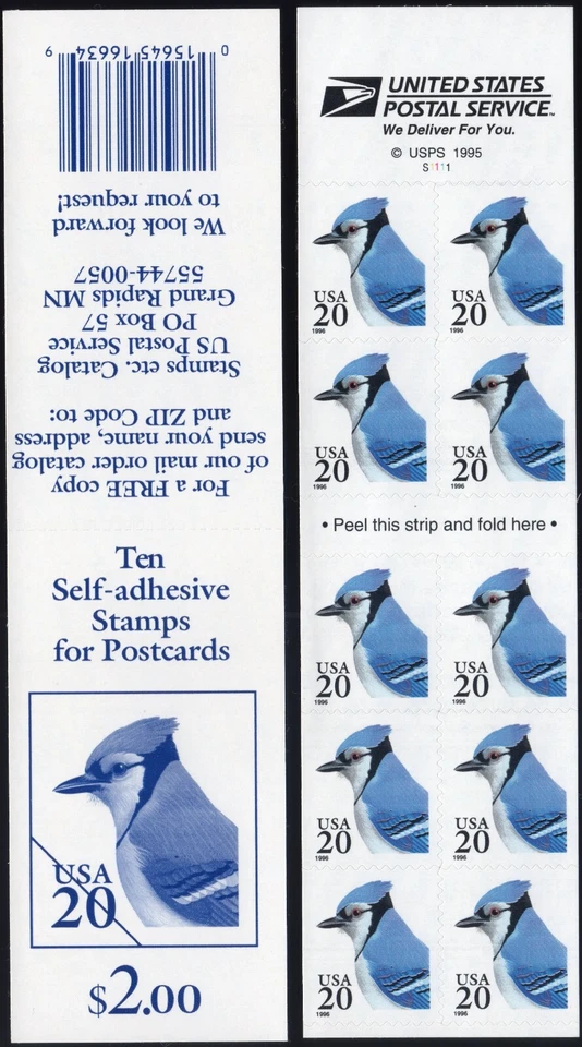 Scott #3048a 20¢ Bluejay Booklet of 10 Postcard Stamps - MNH P#S1111 - Image 1 of 1