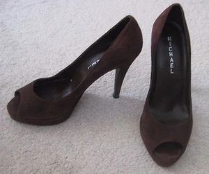 Michael Hi Heel Sexy Brown Leather Peep Toe Platform Pump Stiletto Shoe *Sz 7.5 - Picture 1 of 7