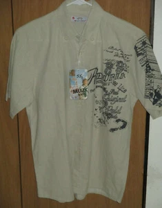 Muzo Kids Size 14 100% Cotton Tan Graphic Short Sleeve Button-Up Casual Shirt - Picture 1 of 3