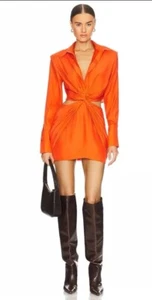 $660 GAUGE81 Mandarin Plunge Neck Cutout Dress Long Sleeve 100% Silk Women Small - Picture 1 of 14