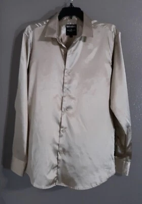 NEW-MEN'S BARABAS LONG SLEEVE/BUTTON UP GOLD POLYESTER DRESS SHIRT.SZ M - Image 1 of 4
