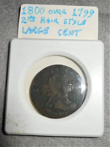 1800 over 1799 2nd Hair Style Copper EAC Large Cent Coin VF Very Fine Overdate Cover