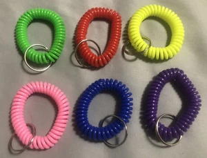 LOT OF 6 SPIRAL KEYCHAINS KEY CHAIN WRIST COIL CHAINS ELASTIC FAST FREE SHIPPING - Picture 1 of 5