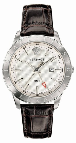Versace Univers Orologio Uomo Marrone Pelle Argento Acciaio GMT 43mm VEBK00118