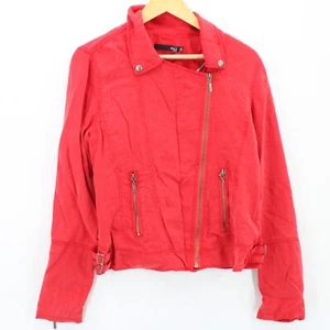 Max Jeans Motorcycle Jacket Women Pink Full Zip Faded Long Sleeve Cotton Blend M - Picture 1 of 9