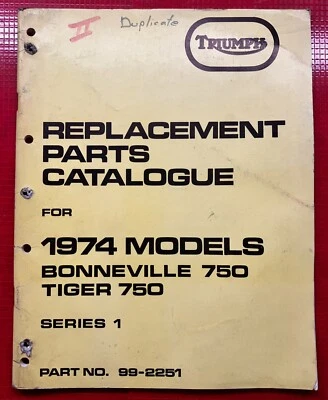 Original 1973 Triumph Bonneville 750 T140V Tiger 750 TR7RV Serie 1 Manual de piezas Foto 1 de 3