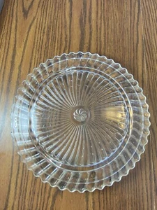 Vintage Hazel Atlas Glass Swirl Pinwheel Round Footed Cake Stand Plate 11 1/2" - Picture 1 of 5