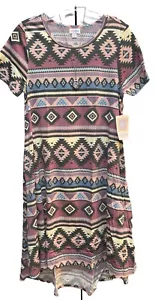 Nuevo con etiquetas Vestido LuLaRoe Mediano Malva Azul Gris Rosa Crema Azteca Carly Swing - Imagen 1 de 7