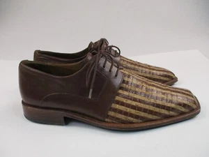 Mezlan Shoes Mens 9.5 Brown Woven Leather Lace Up Oxford Spain Monet Business - Picture 1 of 14