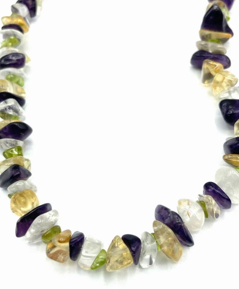 Aparte Edelstein Kette Collier Amethyst Citrin Peridot Bergkristall 42cm Silber - Bild 1 von 4