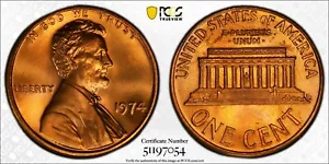 PCGS MS67+ RD 1974 Lincoln Memorial Cent Red Plus - Picture 1 of 3