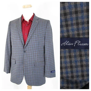 Alan Flusser Mens Blue Gray Check Plaid Two Button Sport Coat Jacket Size 40R - Picture 1 of 10