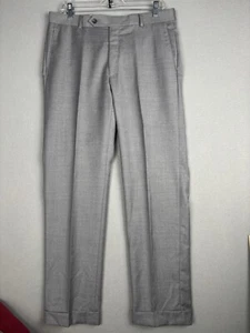 Samuelsohn Men’s Pants 34R Gray Silver Super 150's Wool Flat Front 4037 - Picture 1 of 14