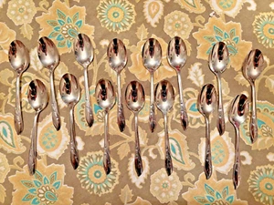 SET OF 15 Silver Plated Dessert Teaspoons 1847 ROGERS BROS SPRINGTIME FLATWARE - Picture 1 of 2